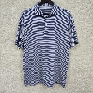 Rhoback Polo Shirt Mens L Blue White Striped Performance Golf Short Sleeve